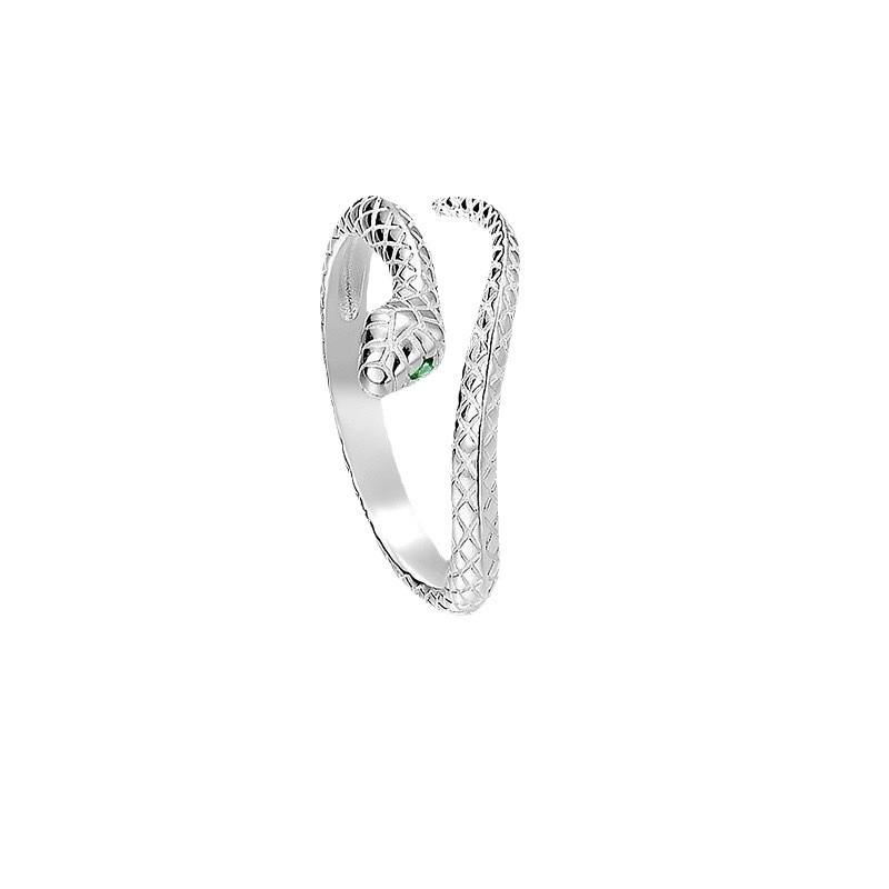 Spirit Snake Ring Women's Simple Niche Fashion Personality Open Index Finger Ring Versatile Temperament Green Diamond Snake Ring Jewelry