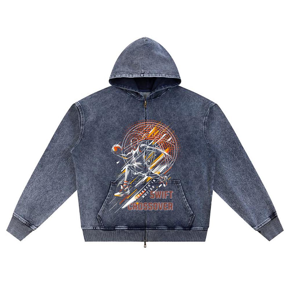 

Худи из вязаного денима на молнии с принтом DTG, уличная одежда, худи на молнии с принтом Brother XL темно-синий