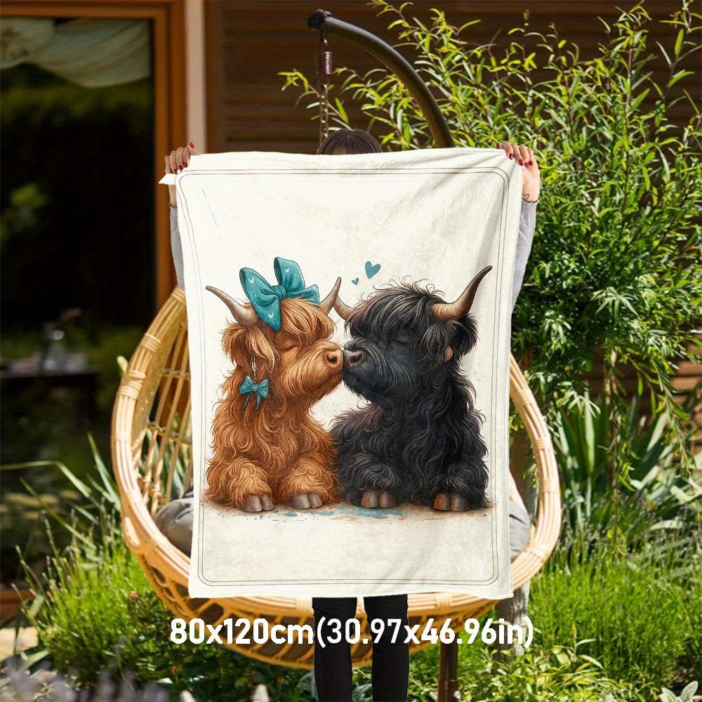 

1pc Cattle Love Blanket for Sofa Bed Soft and Light Bedding Ideal for Picnics, All-Season Christmas Outdoor Decor Accessories-c0803020 80x120cm