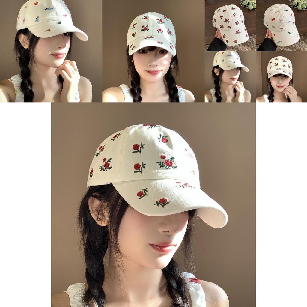 Classic Cotton Baseball Cap With Adjustable Strap And Floral Embroidery For Women