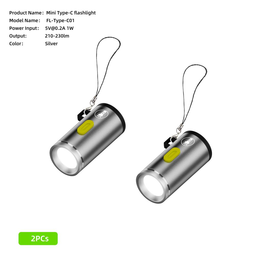 Type-C LED Multifunctional Strong Light Pocket Keychain Flashlight Outdoor Hiking Camping Mini Flashlight Small Torch light