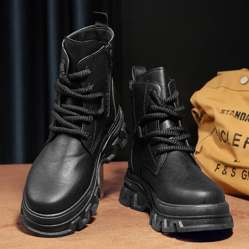 Height Increasing Lace Up Platform Leather Shoes for Men Thick Sole Legitimate In Promotion Man Casual Boots Shipping Free Retro cm