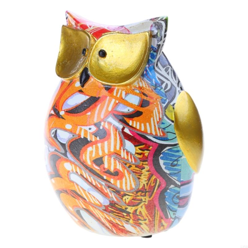Modern Painted Owl Statue Resin Ornament Water Transfer Colorful Animal Sculpture Figurines Home Decoration