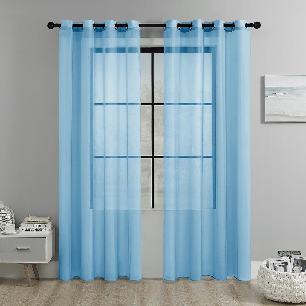 2025Solid Color Perforated Window Screen Semi-Blackout Curtain Living Room Balcony Window Screen Door Curtain Decoration