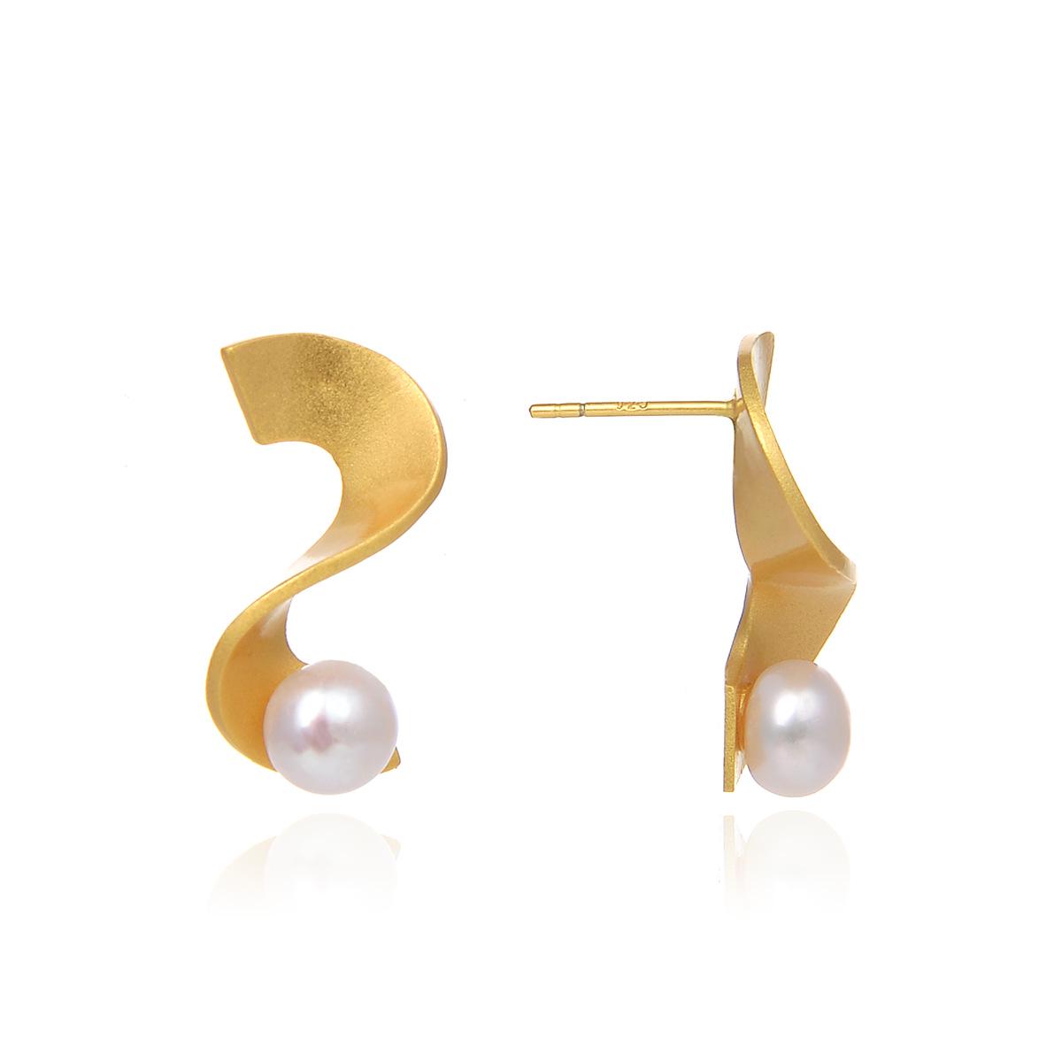 

S925 Sterling Silver Irregular Geometric Pearl Stud Earrings - New Fashion Versatile Design золотой