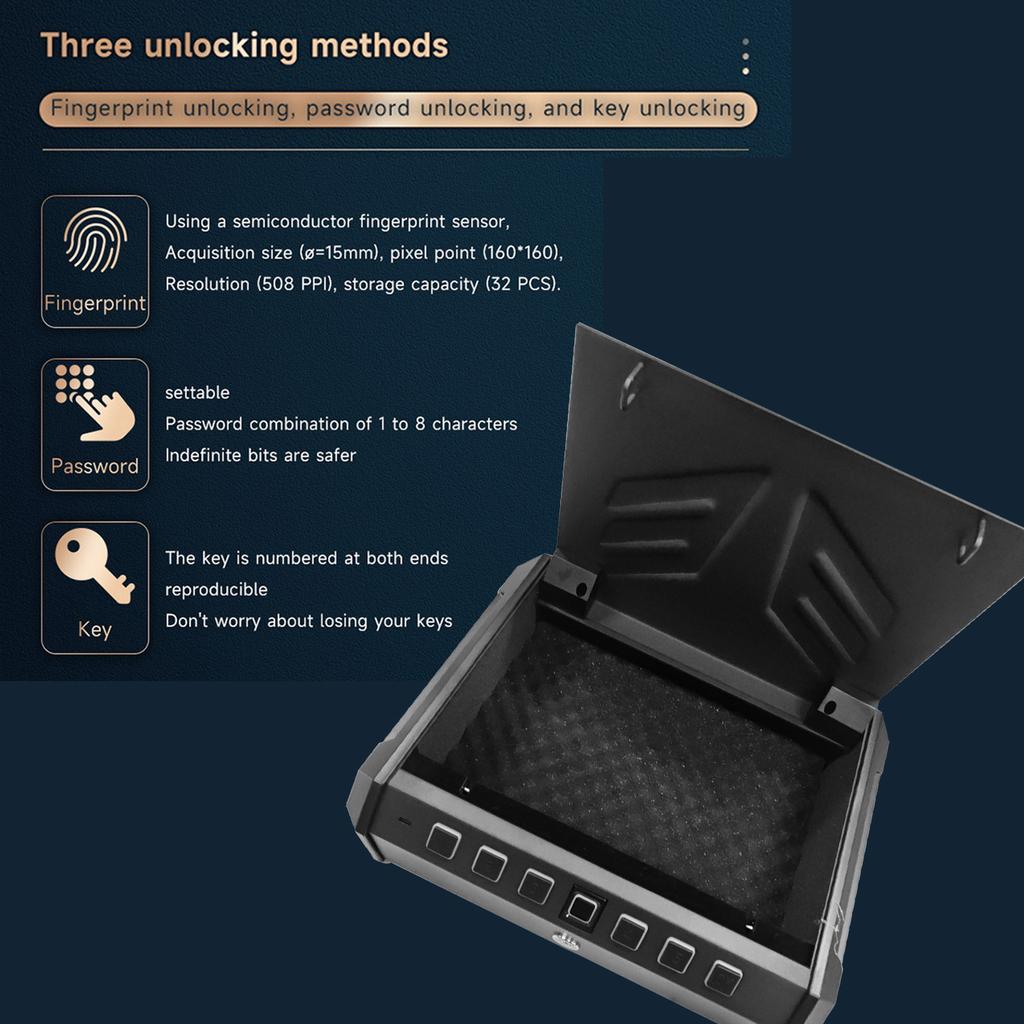 Gun Safe Box Biometric Fingerprint Key Password Access Portable Steel Security 8L Capacity