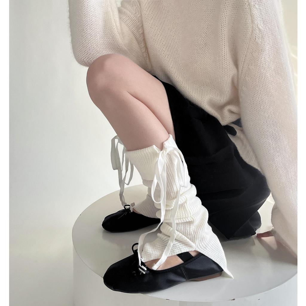 Korean Style Lace-Up Bow Knit Leg Warmers for Girls