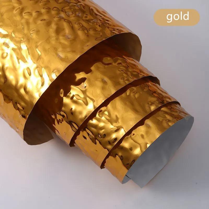 

1pc 40cmx2m Aqumotic Peel and Stick Wallpaper Customized Wave Decorative PVC Plate Background Wallpapers Fake Metal Mirror Embos 2m золотий