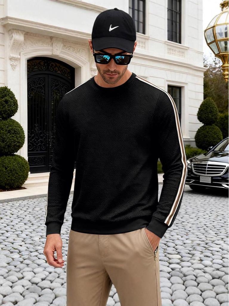 Felpa leggera casual con scollo rotondo e color block da uomo per primavera/autunno