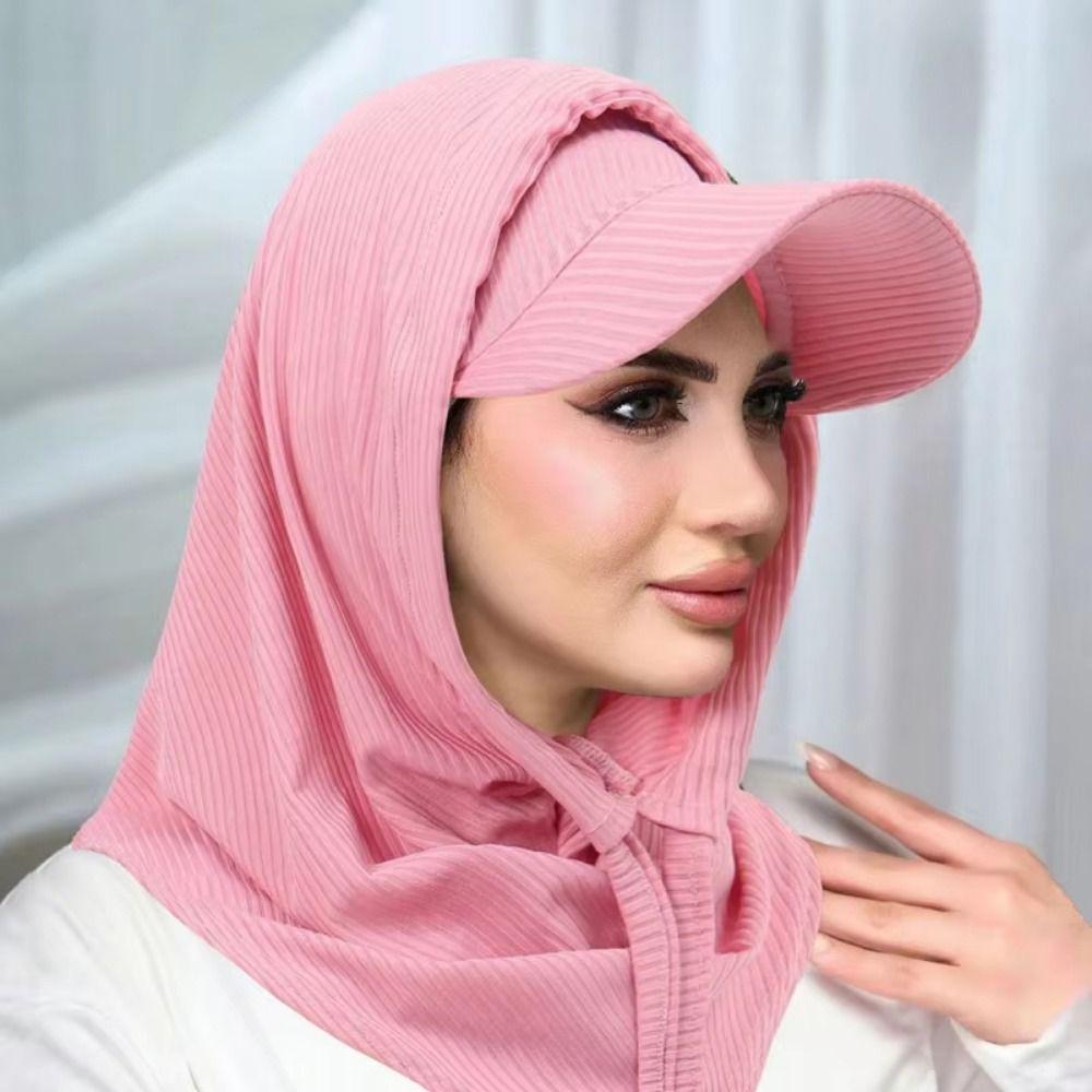 Casual Sun Hat with Hood Solid Color Sun Protection Muslim Headscarf Hat UV Resistant Neck Protection Muslim Turban Cap