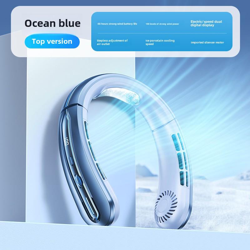 2024 Stylish USB Rechargeable Neck Fan: Portable, Silent, Leafless Cooling Device