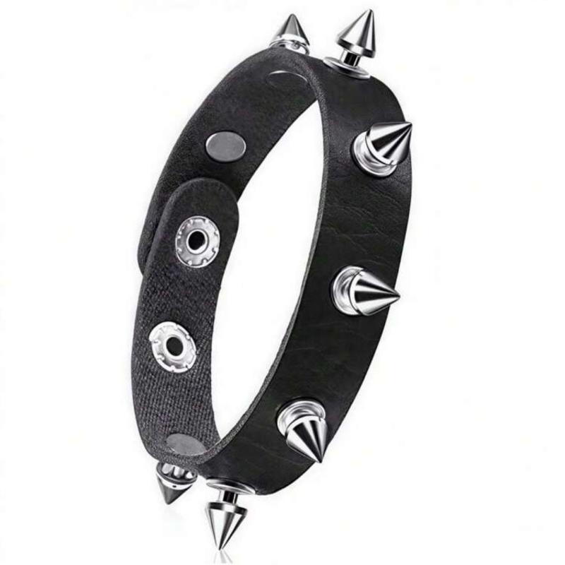 1Pc/4pcs Fashion Multi-layer Wide Leather Bracelet Punk Domineering Rivet Five-pointed Star Wrist Strap Personalized Bracelet