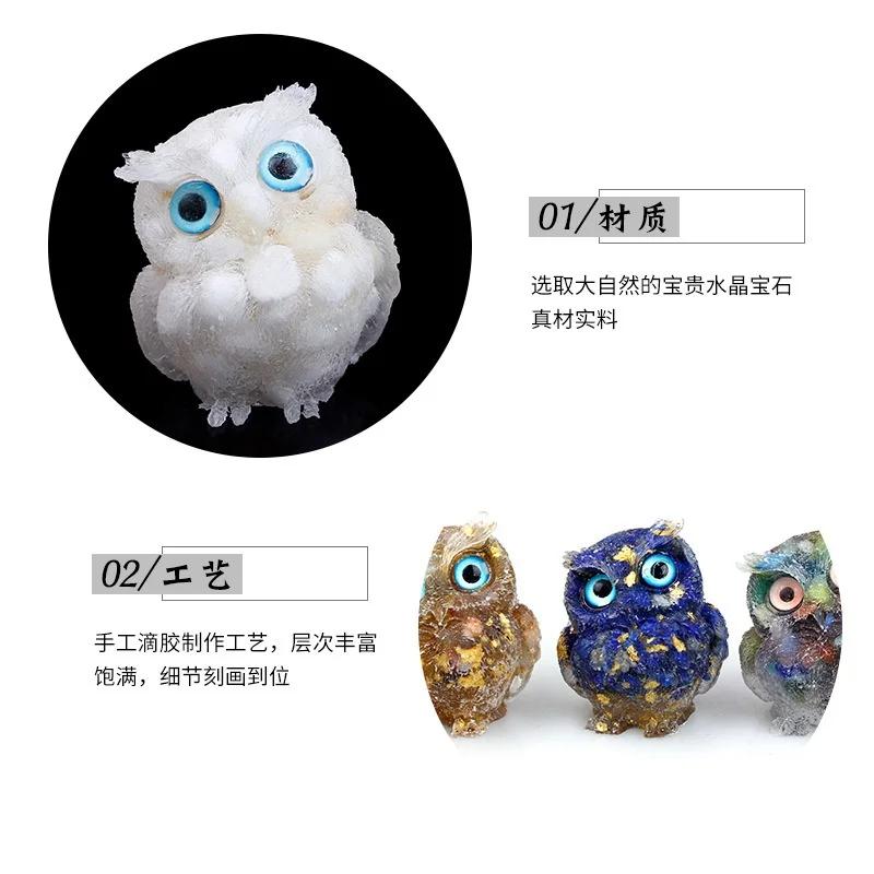 1PCS Crystal Stone Owl Animal Crafts Hand Made Small Figurines DIY Resin Table Decor Home Decor Girls Gifts