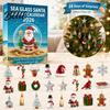 24 Days of Christmas Countdown Sea Glass Advent Calendar 24-Day Acrylic 2D Ornament Set Decorative Charms with Santa Gingerbread Man Tree