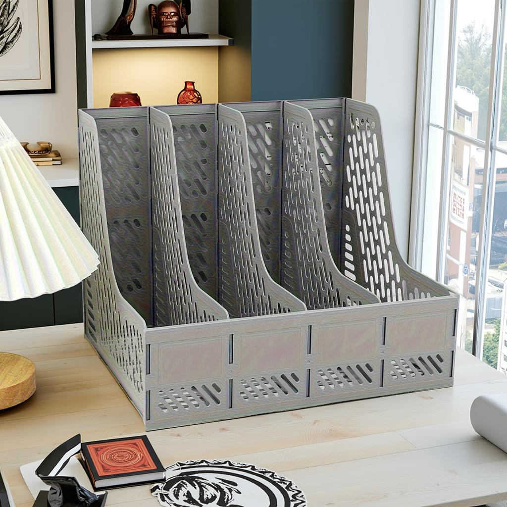 Splicable Plastic Desktop File Rack Vertical A4 Document Holder Multi-grid Magazine Organizer Office Stationery Storage