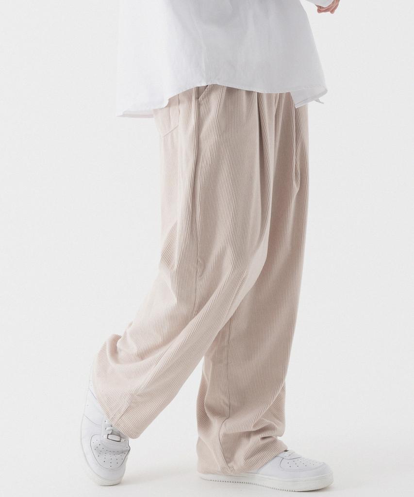 PIANER Corduroy One-Tuck Stitch Wide Pants (Beige)