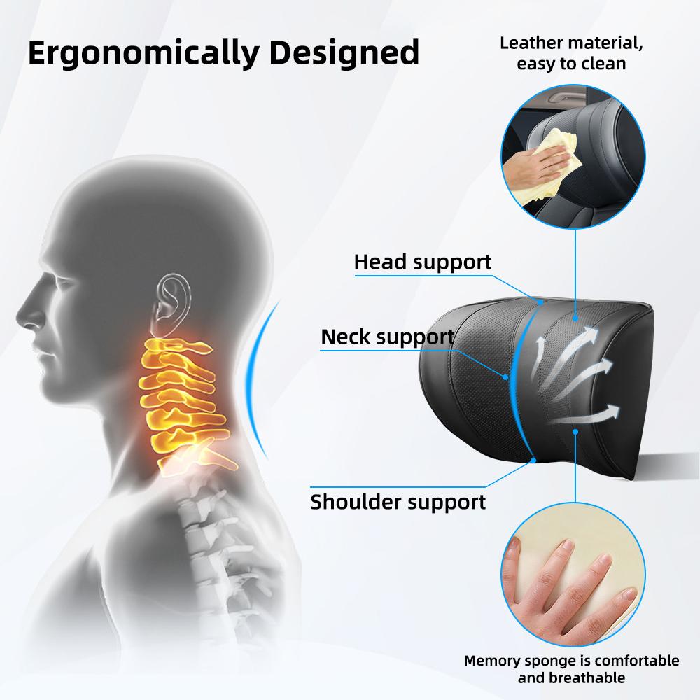 Leder-Auto-Kopfstützen-Nackenkissen, verstellbarer Winkel, Autositz-Kopfstützenkissen mit Haken zur Linderung von Kopfschmerzen, Autokrankheit