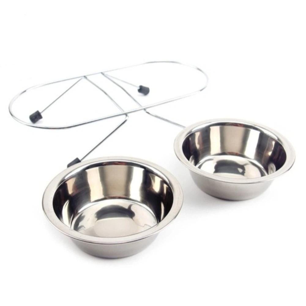 Iron Frame Stainless Steel Pet Bowl Anti-leak Pet Drinking Bowl Cat Double Bowl  Pet Feeding