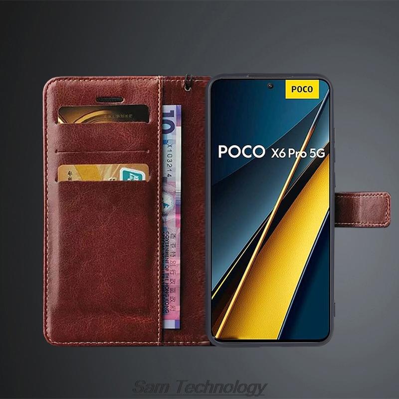 Funda Cubierta Tarjetero para Xiaomi POCOPHONE POCO X6 Pro 5G Cuero PU Tapa Abatible Retro Billetera Funda de Teléfono Business Fundas Coque
