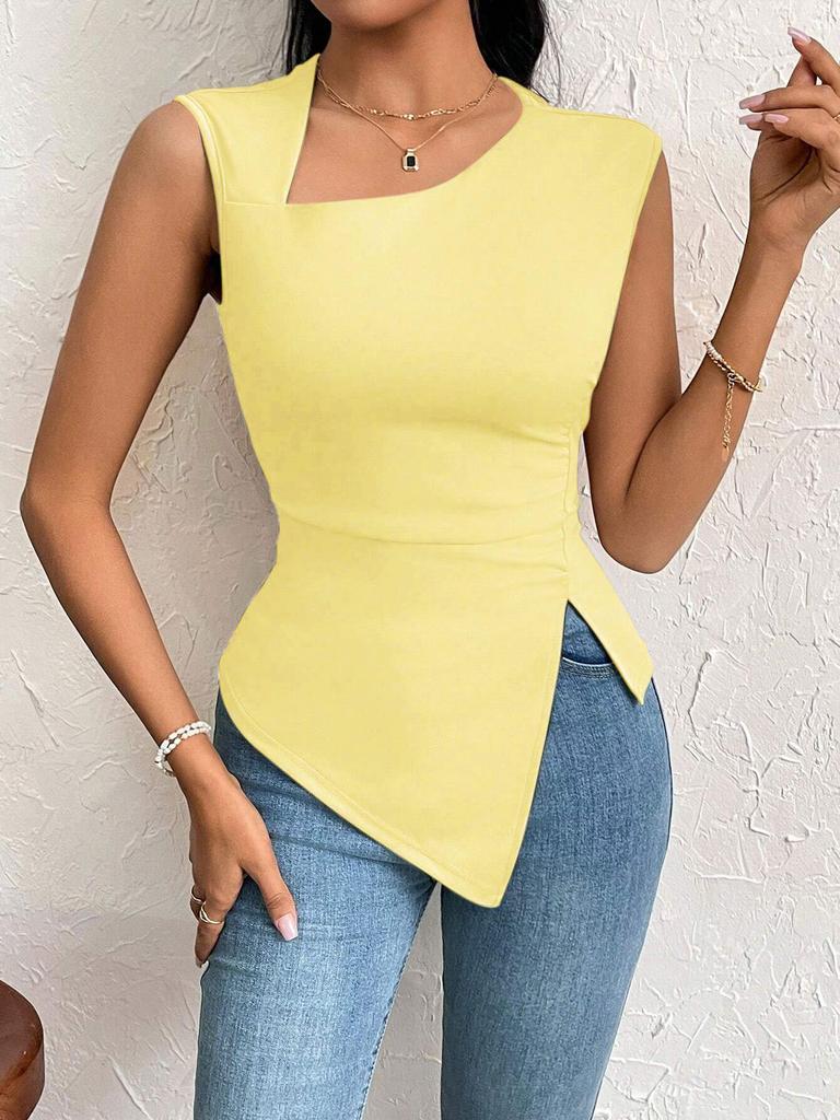 Europäische & Amerikanische Eleganz: Damen Ein-Schulter Slim Fit T-Shirt, Frühjahr/Sommer 2026 Ankunft - Einfarbiges kurzes Oberteil.