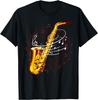 Cool Saxophone for Men Women Jazz Music Notes Musician Sax T-Shirt Custom Printed Graphic T Shirts Funny Shirt Ropa Hombre
