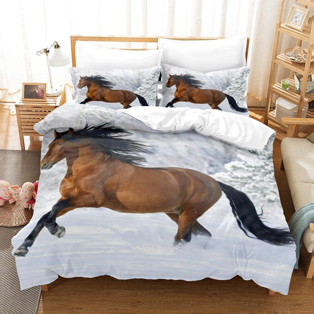 Three-Piece Set Of 3D Digital Animal Horse Print Bedding