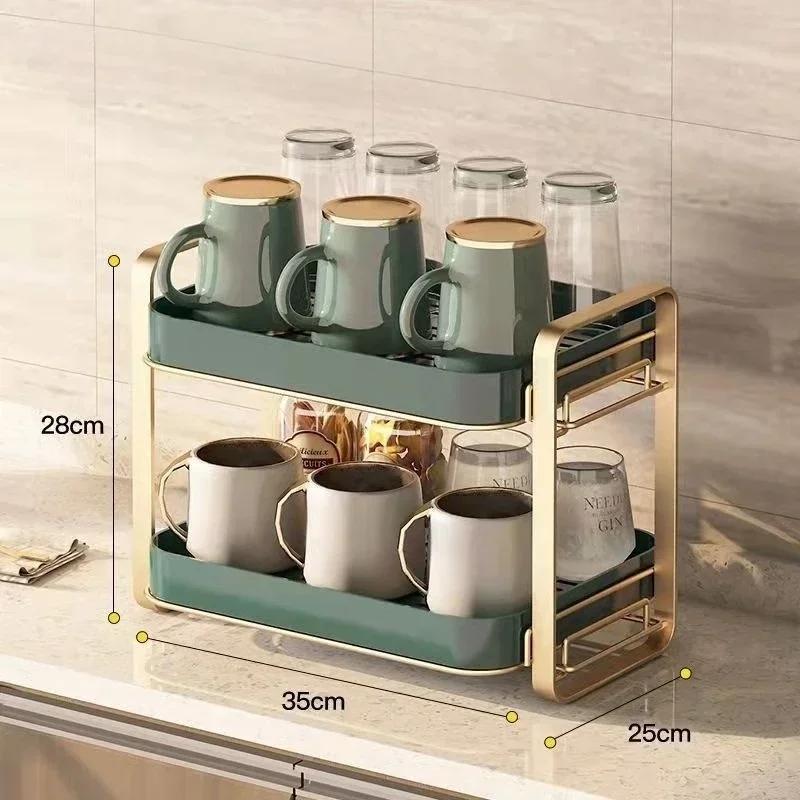 

Cup Holder Storage Rack 2-Tier - Multifunctional Drying Rack with Drip Tray Drain Organizer for Wine Tea Coffee Glasses & Cups
