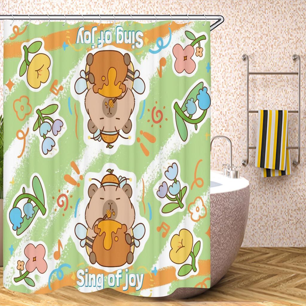 Kapibara Badrumsgardiner Tillbehörssatser Lyx Duschdraperi Bad & Saker Söt Vattentät Rolig Anime För Vardagsrum