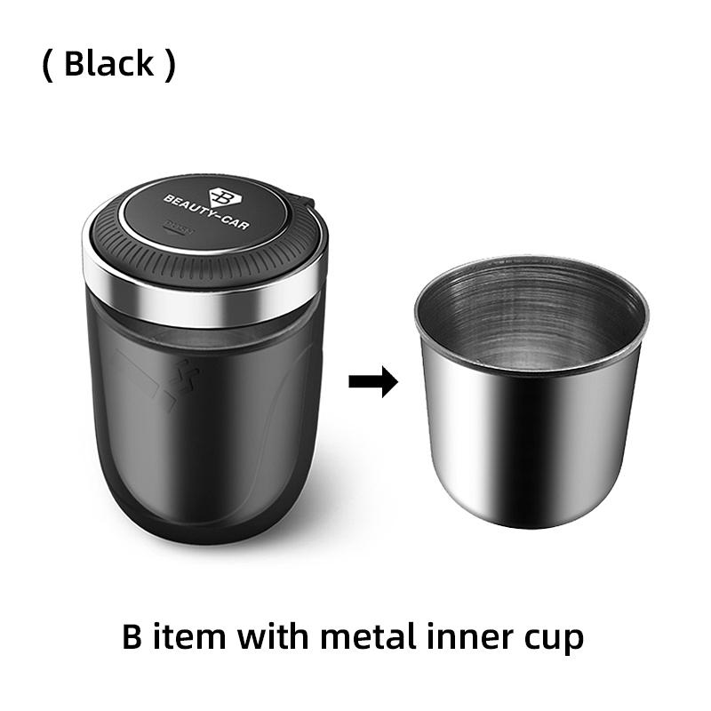 Car Ashtray with Lid Smell Proof Stainless Steel Blue Led Portable Ashtray Cup for Auto Fireproof Shell One Touch Open