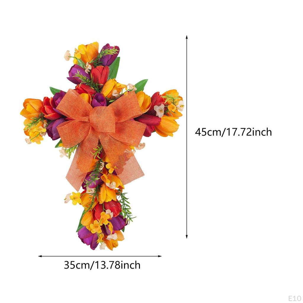 Artificial Flower Wreath Easter Cross Tulip Door Festival Reusable