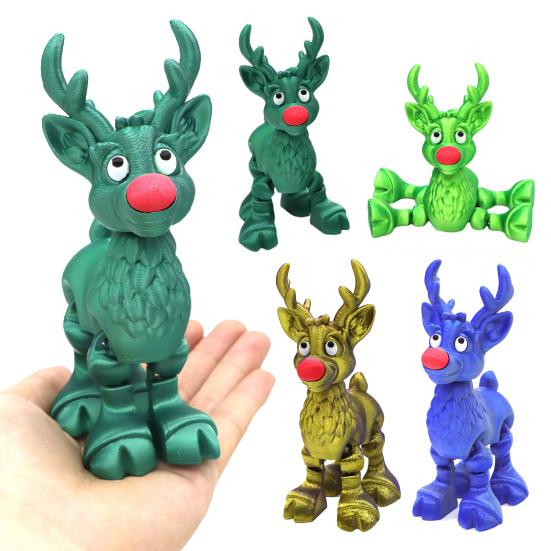 Red-Nosed Reindeer Figurine Articulated Christmas Reindeer Ornament Collectible Reindeer with Flexible Joints Festive Centerpiece Holiday Gift