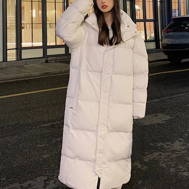 

Winter Women X-long Black Parkas Jackets 2023 Warm Thicken Hooded Coat Female Rainproof Casual Outwear Down Padded Parka
