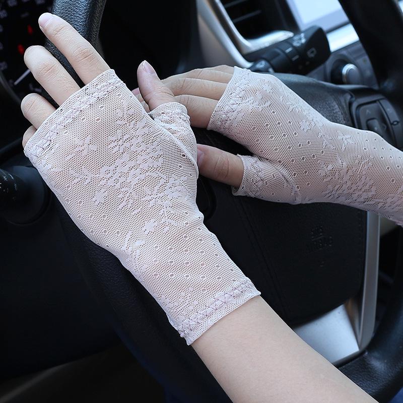 Lace Fingerless Sunscreen Gloves for Women - Breathable & High Elasticity, Ideal for Driving, Cycling, Scar & Tattoo Coverage.