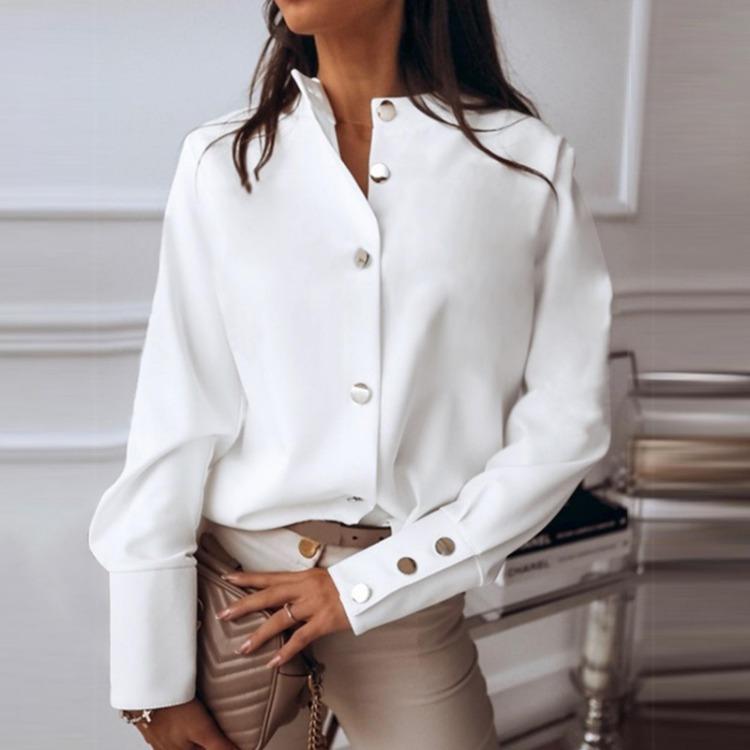 

Женские приталенные рубашки с длинным рукавом свободного кроя, однотонные, с воротником-стойкой, модные топы XXXL белый