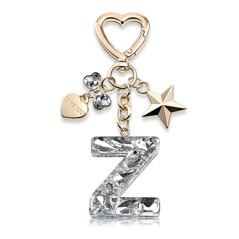Silberne Diamant-Harz-Buchstaben-Schlüsselanhänger mit Stern-, Herz- & Schmetterlings-Anhängern - Geschenk für Mädchen-Taschen