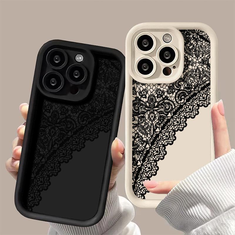 Sexy Lace Pattern in Black Phone Case For Samsung Galaxy S25 S24 S23 S22 Ultra Plus S21 FE A55 A54 A53 A52 A35 A25 A15 A14 5G