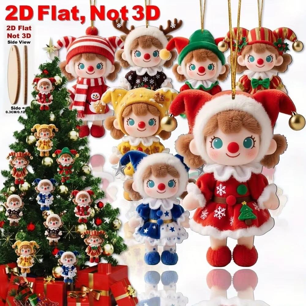 12pcs Colorful Christmas Doll Decoration Wooden Handcrafted Christmas Tree Ornament 2D Flat Traditional Design