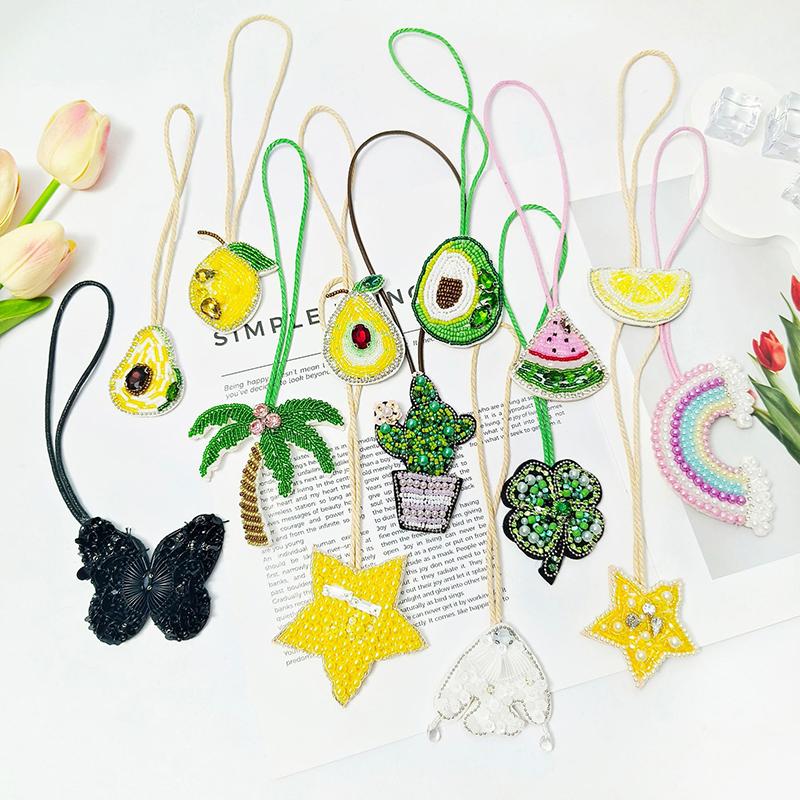 3D Ocean Theme Patches Handmade Rhinestone Beaded Patches with Hanging Rope Crystal Bag Lanyard Patch Beading Applique