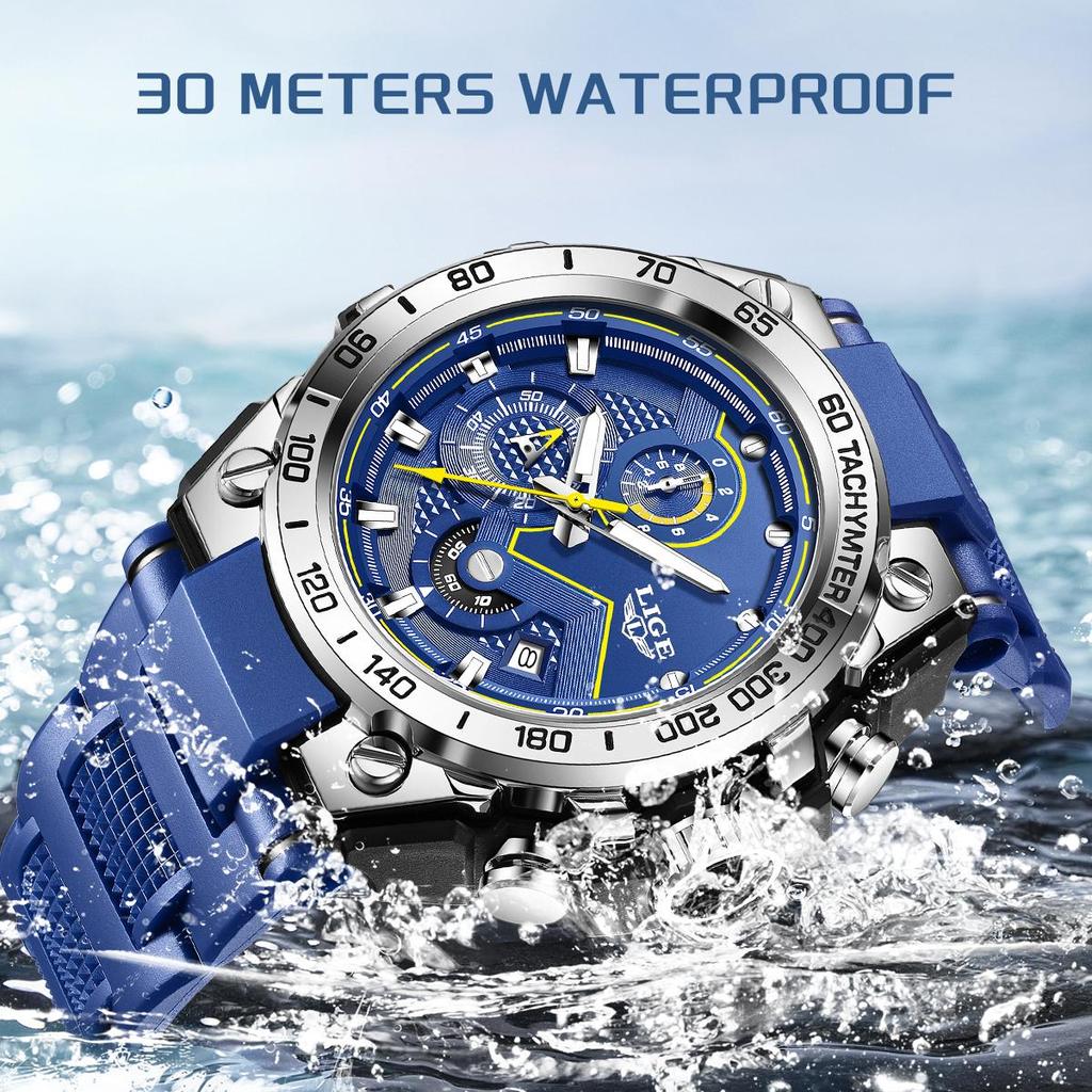 LIGE Men's Watch Multifunction Sub-Dial Silicone Strap Men's Quartz Watches