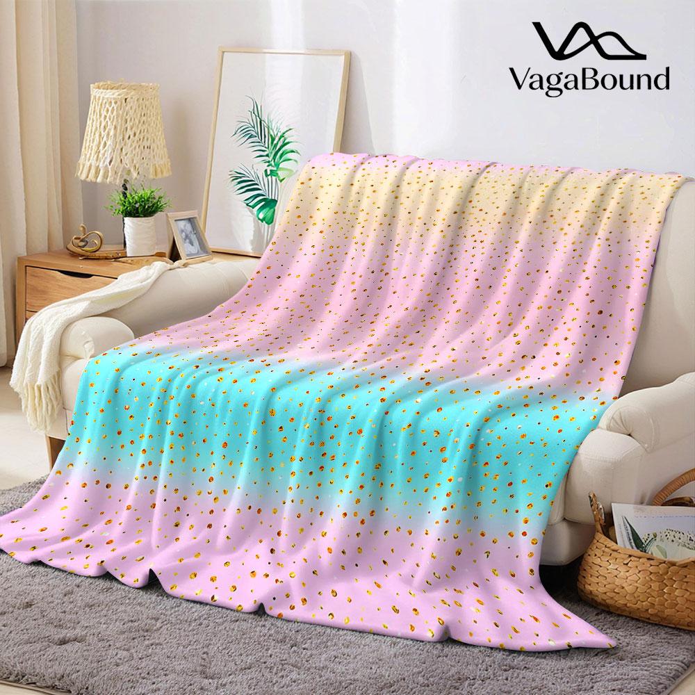 Pastel Gradient Gold Dot Flannel Blanket Warm Soft Halloween Christmas Decorative Couch Warm Cozy All-Season Gift