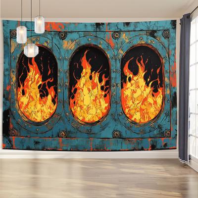 3D Visual Flame Effect Tapestry Wall Hanging - Glam Style Polyester Fireplace Background Cloth for Living Room, Bedroom, Home, O