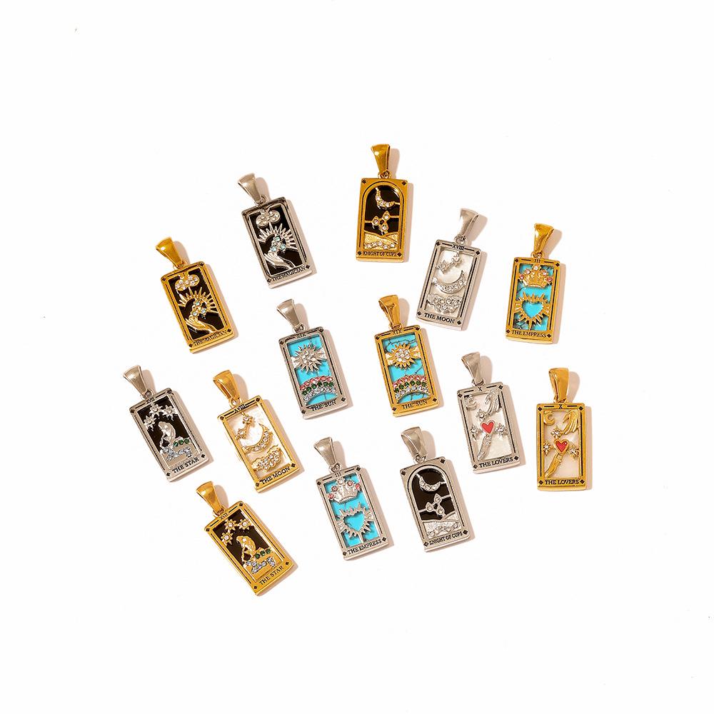 18k Gold Electroplated Stainless Steel Tarot Card Pendant - European & American Style, High-End Waterproof Design for Women