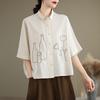 DIMANAF 2026 Women Plus Size New Summer Blouse Shirt Short Sleeve Embroidery Casual Loose Lady Tops Shirts Cotton