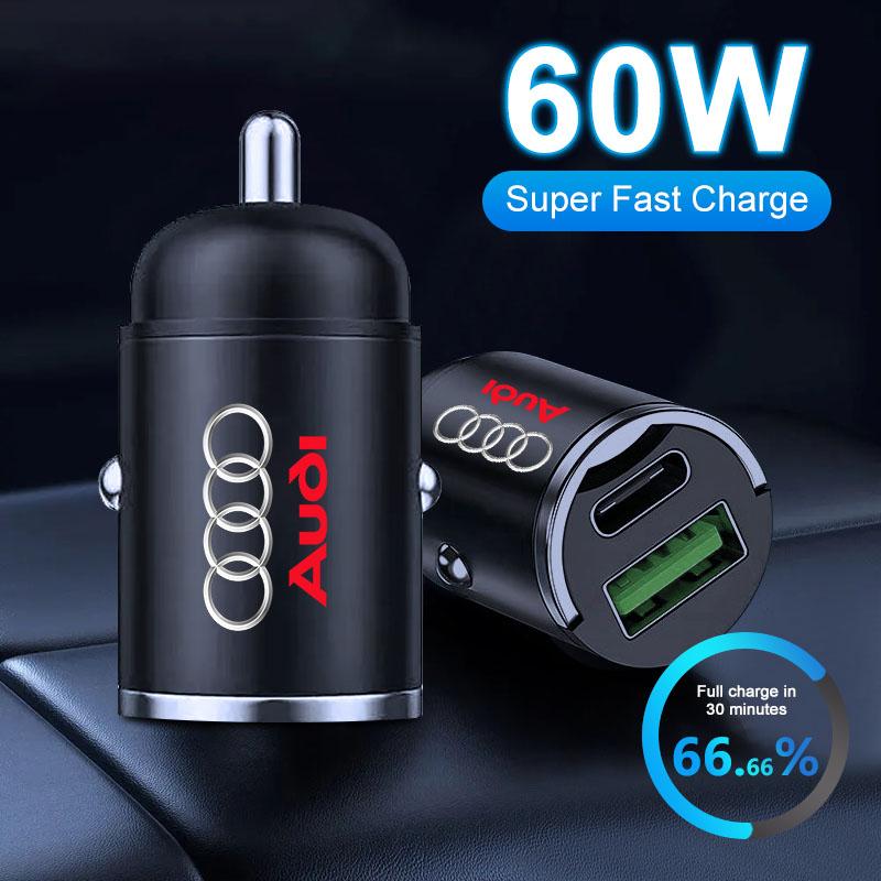 Mini Car Charger 12-24V Lighter Fast Charging Car USB Type C Charger For Audi TT Q3 Q5 Q7 Q8 B5 B6 B7 B8 B9 Q7 8P 8V 8L A3 A4 A5 A6 A7 A8 8L R8