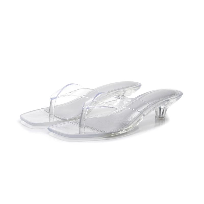 Damen Sandalen Flip Flops Tragen Quadratische Kopfmode Weinbrille Kristall Gelee Hausschuhe