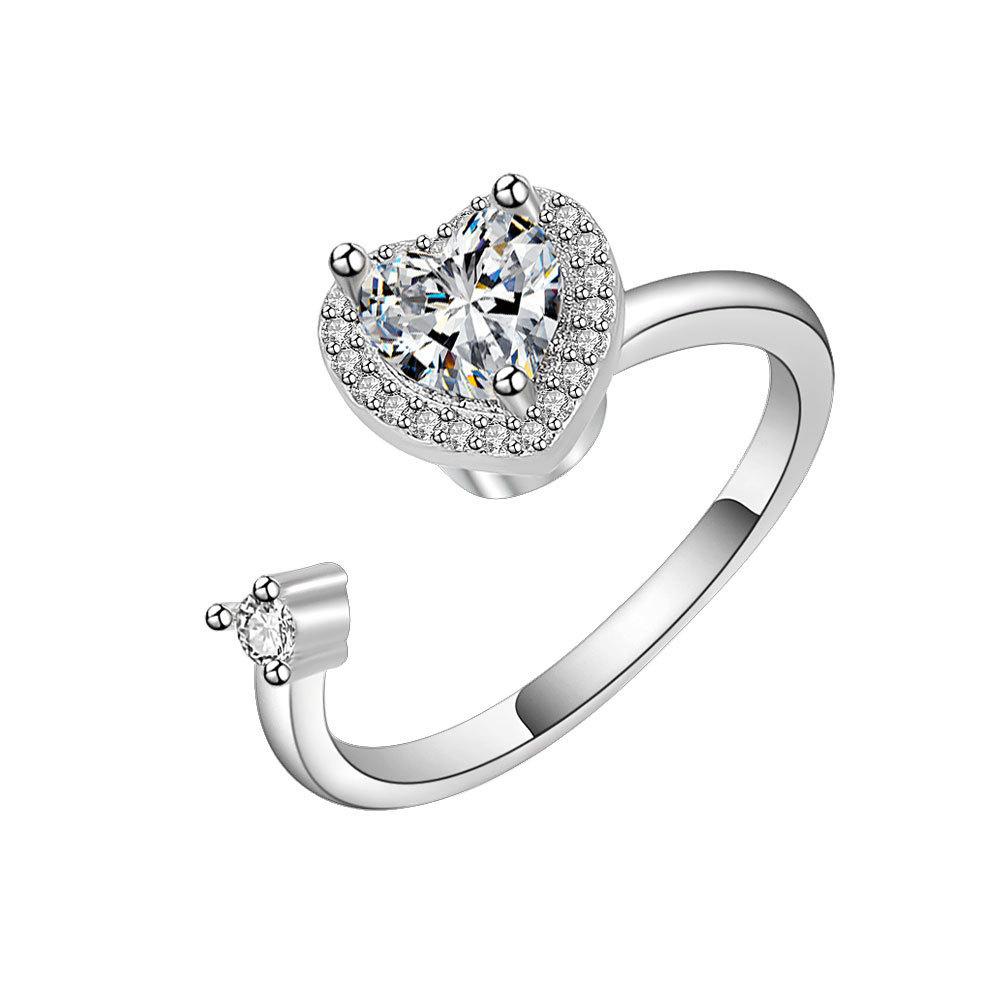 Adjustable Heartshaped Ring Copper Jewelry For Women With Zircon For Stress Relief And Fashion