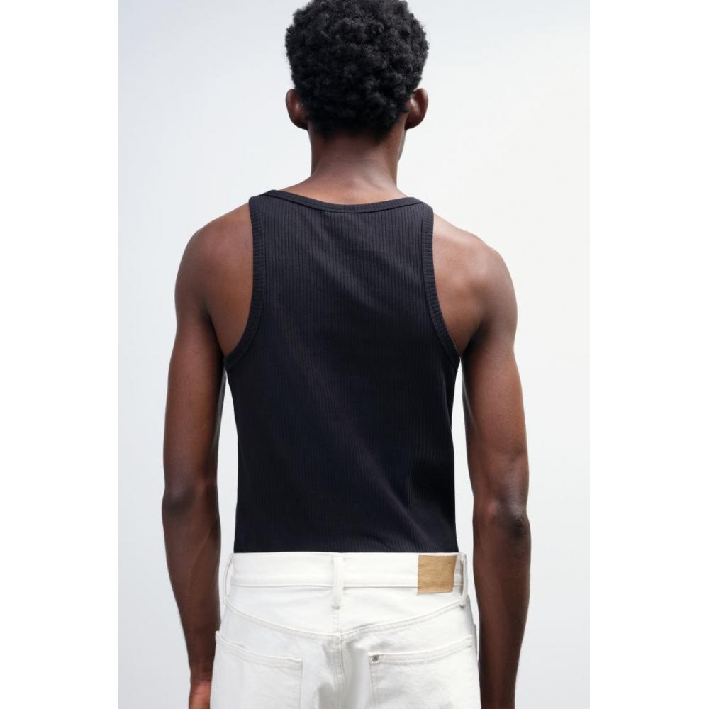 H M Ribbed Sleeveless Top sliM Fit Black