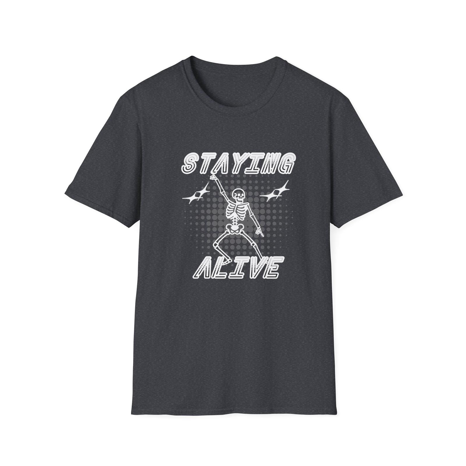 Funny Dancing Skeleton Shirt, Skeleton making a pose Staying Alive t-shirt S