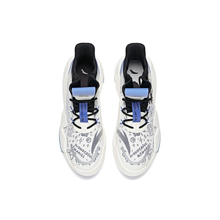 Anta Synthetic Leather Comfortable Abrasion Resistant Breathable Mid Top Skateboard Shoes Men's White Blue Black 912038066-2