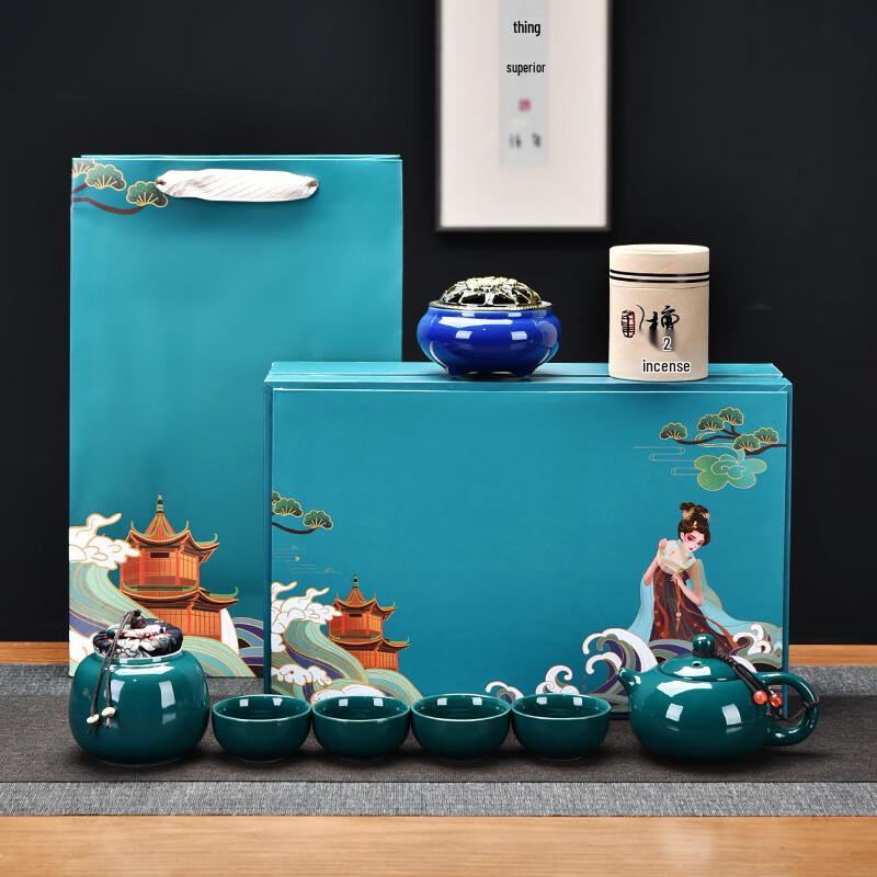 

Chinese Ceramic Tea Set with Incense Burner